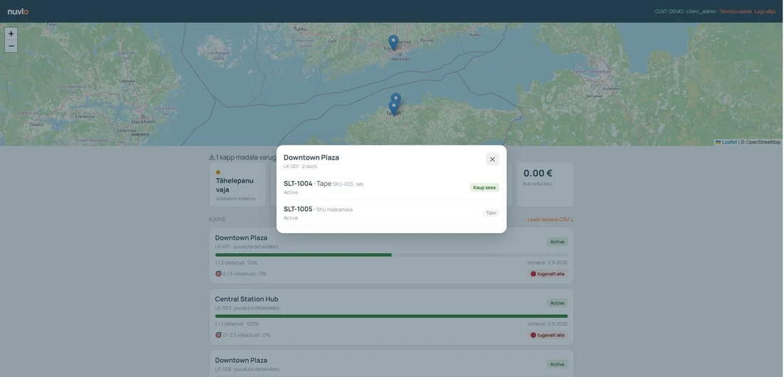 Nuvlo application drawer view: drawers, product code and drawer state